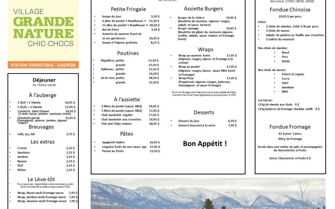 Menu restaurant